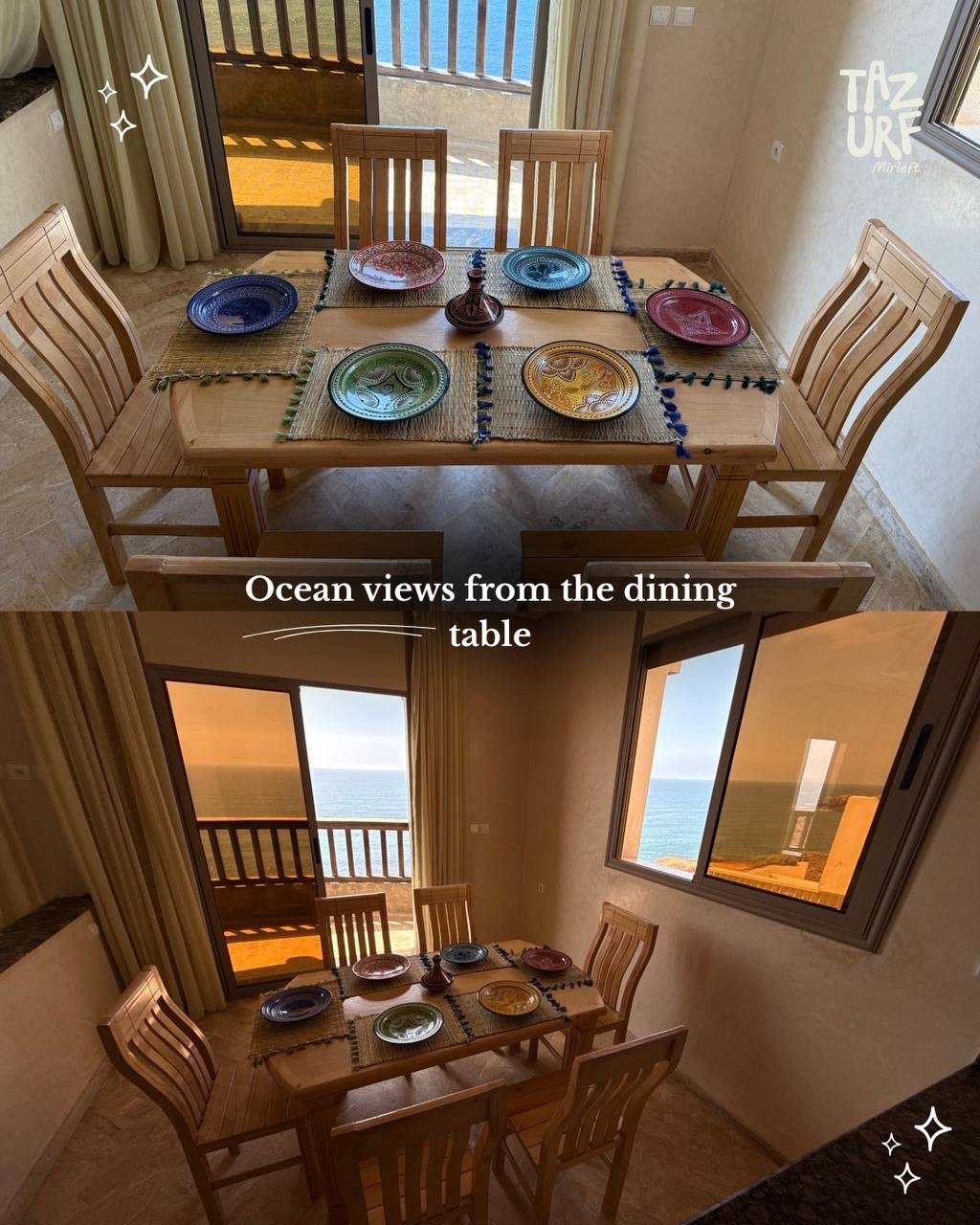 Surf House dining table ocean view